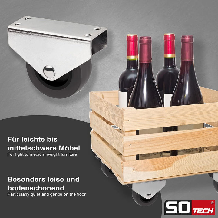 Sotech 16er Set Kastenrolle PASSAU (Ø 50 mm, für Unterbaumontage, dunkelgrau) Möbelrolle, leise und