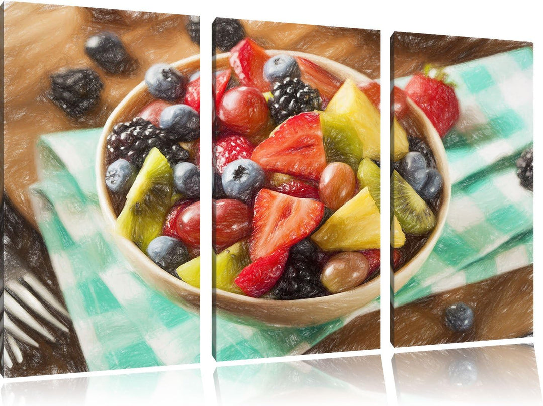 Pixxprint Gesunde Obstvielfalt / 3-Teilig/Gesamtmass 120cm Leinwandbild bespannt auf Holzrahmen/Wand