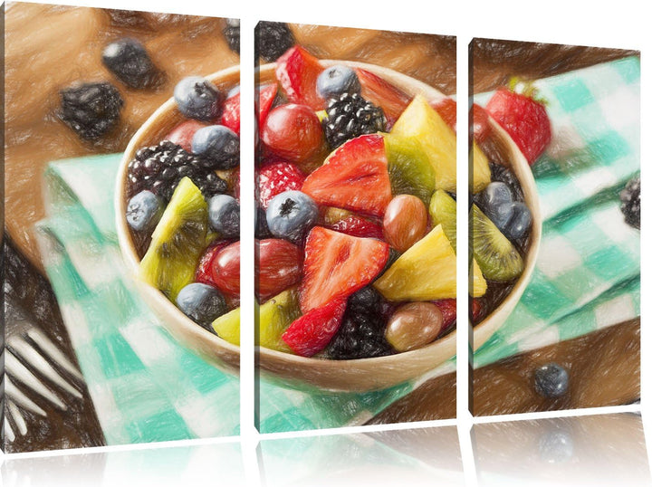 Pixxprint Gesunde Obstvielfalt / 3-Teilig/Gesamtmass 120cm Leinwandbild bespannt auf Holzrahmen/Wand