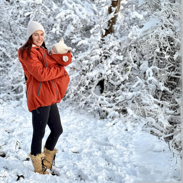 fun2bemum Aurora 5in1 Winter Jacke, Umstandsjacke mit Einsatz, Softshell Tragejacke mit Teddyfutter