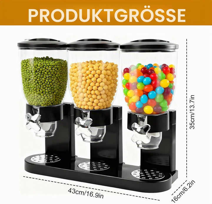 Cereal Dispenser 2L, Dreifacher Müsli Verteiler für die Arbeitsplatte, Müslispender 3er Set Luftdich