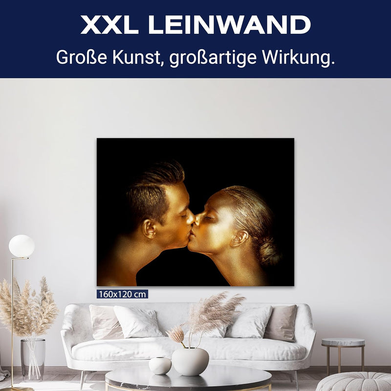 wandmotiv24 Leinwand-Bild Gold Collection, Grösse 60x45cm, Querformat, Frau & Mann in Gold-metallic,