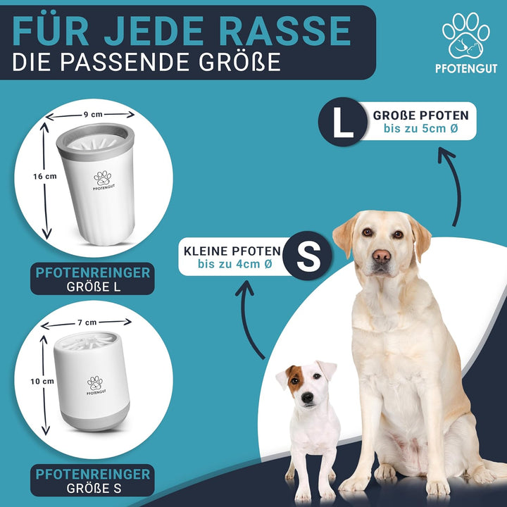 PFOTENGUT® Pfotenreiniger für Hunde [Grösse S&L ] - sanfter Hundepfoten Reiniger für grosse/kleine H