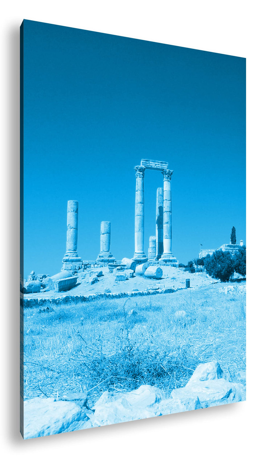 deyoli alte Ruine in Jordanien Format 80x60 Effekt: Monocrome Blau als Leinwandbild, Motiv fertig ge