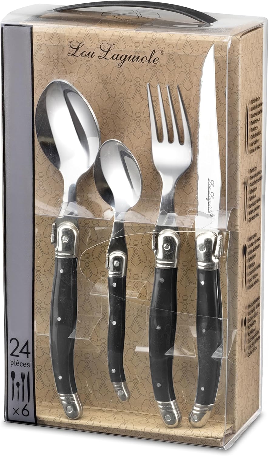 Lou Laguiole Steakbesteck TRADITION, Besteck, Edelstahl mit farbigen Kunststoffgriffen, anthrazit, f