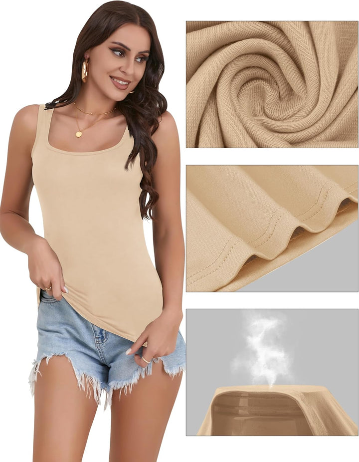 BQTQ 5 Stück Unterhemd Damen Tank Top mit Quadratischem Ausschnitt, Elastische Tank Tops Camisole Cr