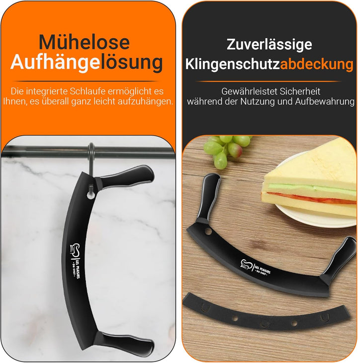 Extra scharfer Pizza Schneider/Pizzaschneider mit Antihaft-Beschichtung – Wiegemesser 30,5 cm mit Do