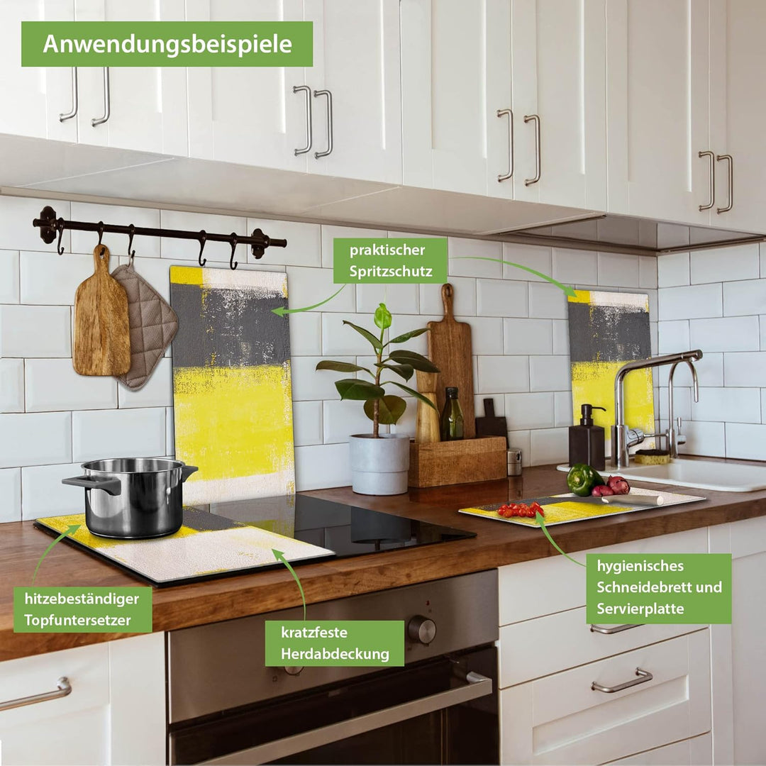 banjado® Herdabdeckplatte Glas 2-teilig je 30x52 cm/Schneidebrett Herdabdeckung mit Motiv Abstrakt G