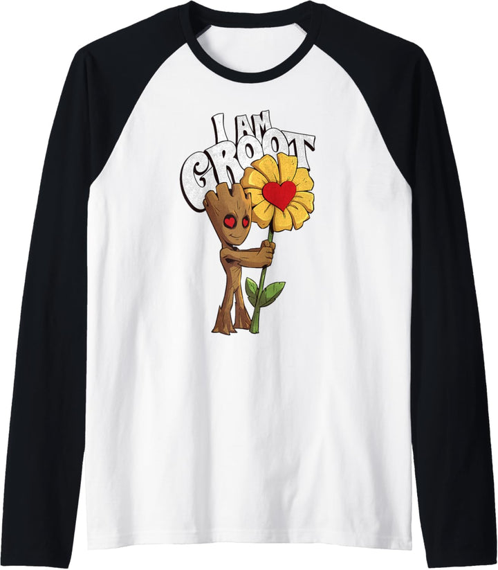 Marvel Guardians I AM GROOT Daisy Flower Valentine's Raglan