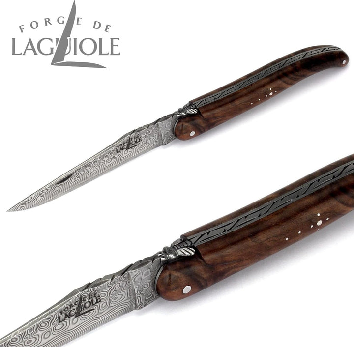 Forge de Laguiole Collection Taschenmesser - 12 cm - Griff Nussbaum - Klinge 10 cm Damast-Stahl