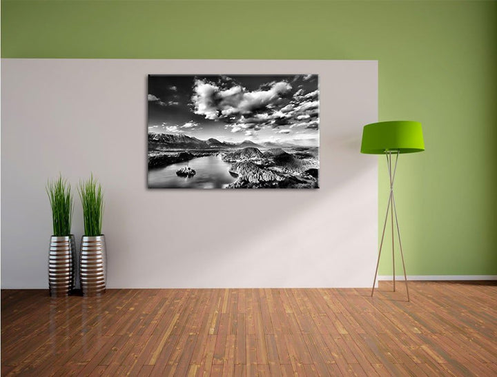 Pixxprint Monocrome, Atemberaubende Seen Landschaft, Format: 100x70 auf Leinwand, 100x70