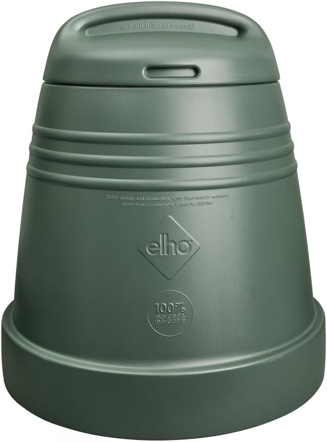 Elho Green Basics Komposter 200L - Komposter Garten - 100% Recyceltem Plastik - Ø L 66.6 x B 65.0 x