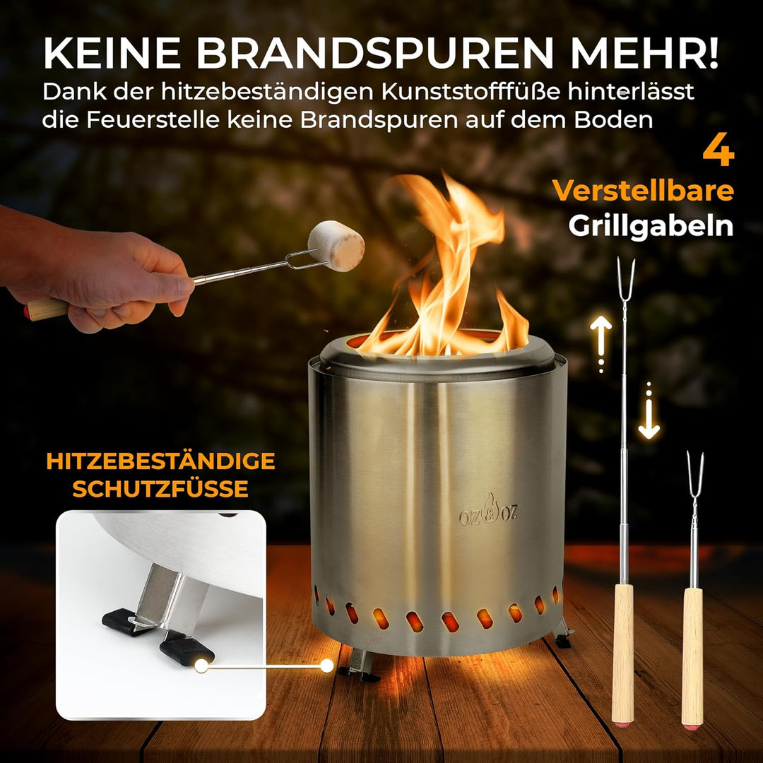 Oz & Oz Feuerschale Tischfeuer - Raucharmer Tischkamin für Pellets und Holz Feuerschalen für den Gar