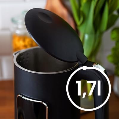 Elektrischer Wasserkocher, Kabellos, 2200W, Touch Panel, 1.7L, Schwarz, Schwarz
