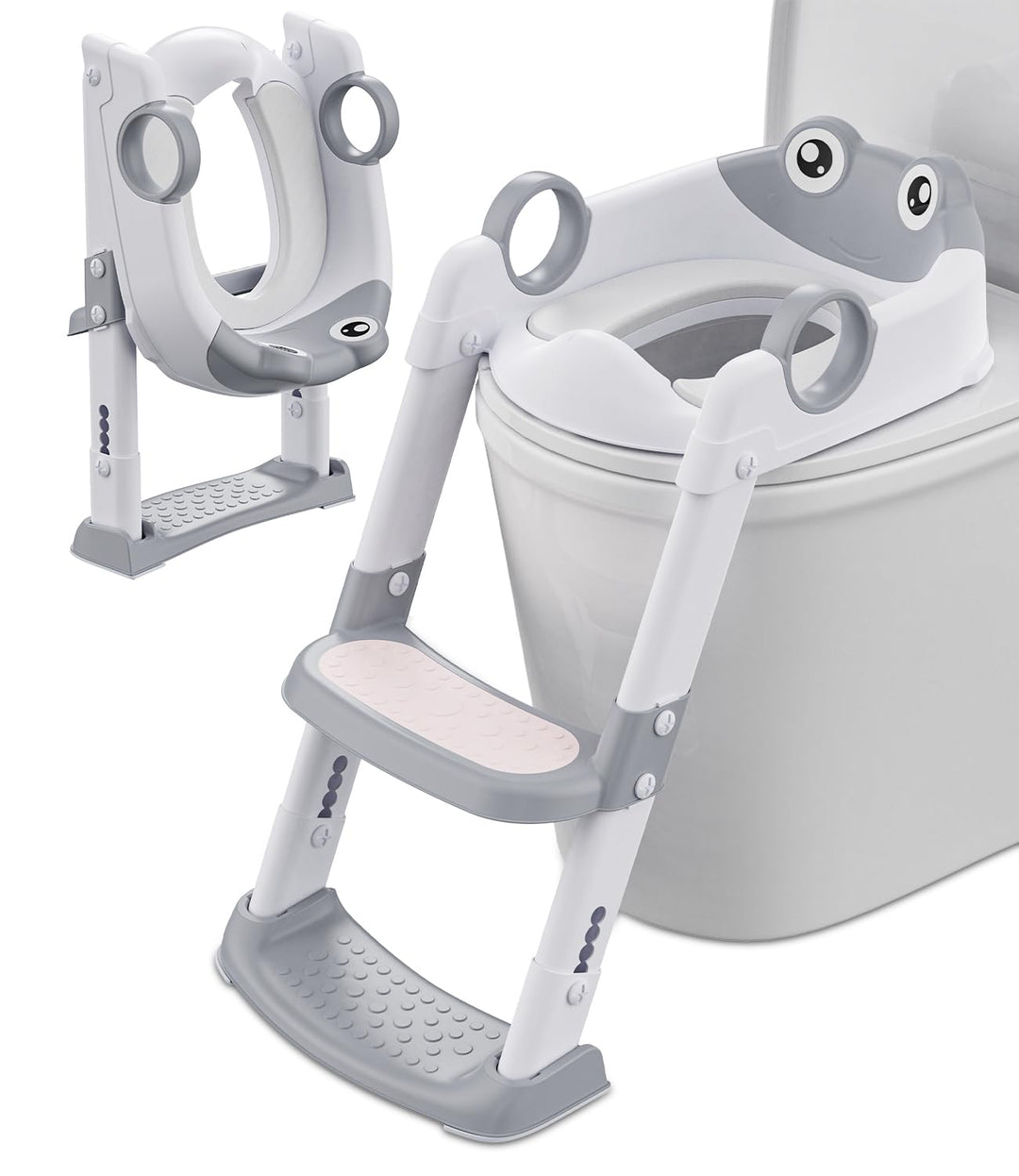 Toilettensitz Kinder mit Treppe, WC Sitz Kinder für Jungen und Mädchen, Höhenverstellbar und Klappba