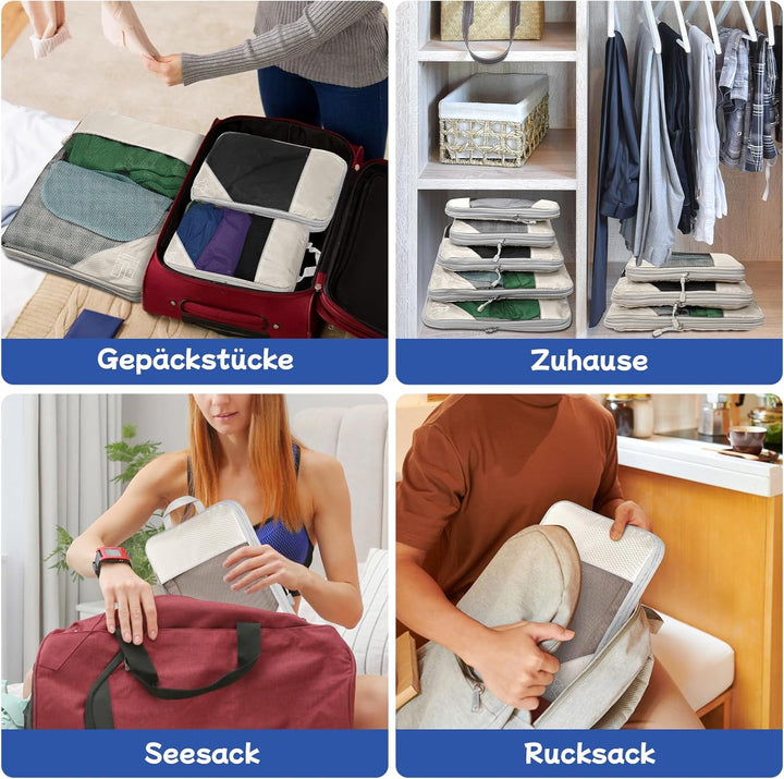 5-teilig Kompressions Packwürfel Set für Reisen, Compression Packing Cube zur Organisation Ihres Rei