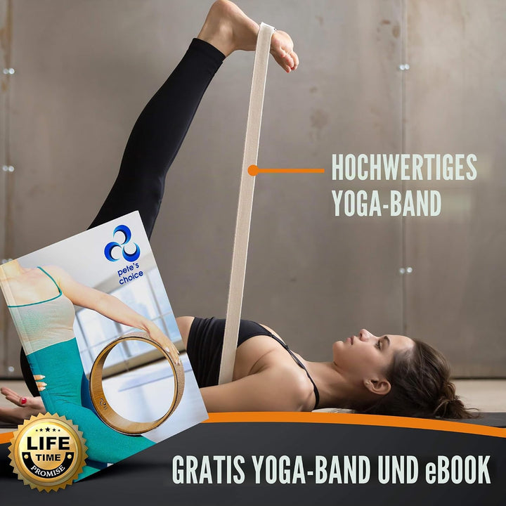 Yoga Rad Holz und Yoga Blocks aus Kork mit Zusätzlichem eBook und Yoga Gurt. Extra Feste, Massive Yo
