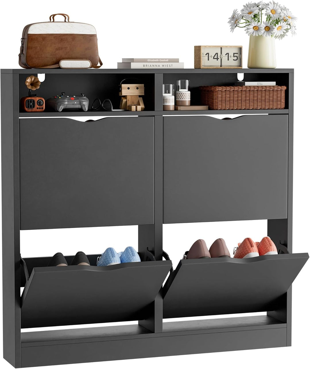 ELUCHANG Schuhschrank schmal mit 4 Klappen Platzsparender, Geschlossen Schuhregal Schuhkipper Schuhk