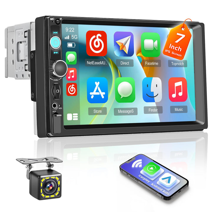 Hikity 1 Din 7 Zoll HD Touchscreen Auto Radio Kompatibel mit Apple CarPlay Android Auto,Autoradio mi