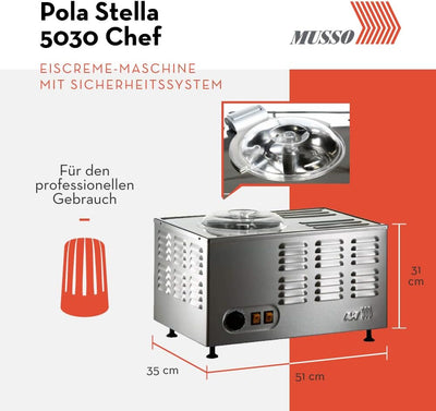 Musso Pola Stella Model Chef, Professionelle Eismaschine aus Edelstahl mit Sicherheitsvorrichtung, M