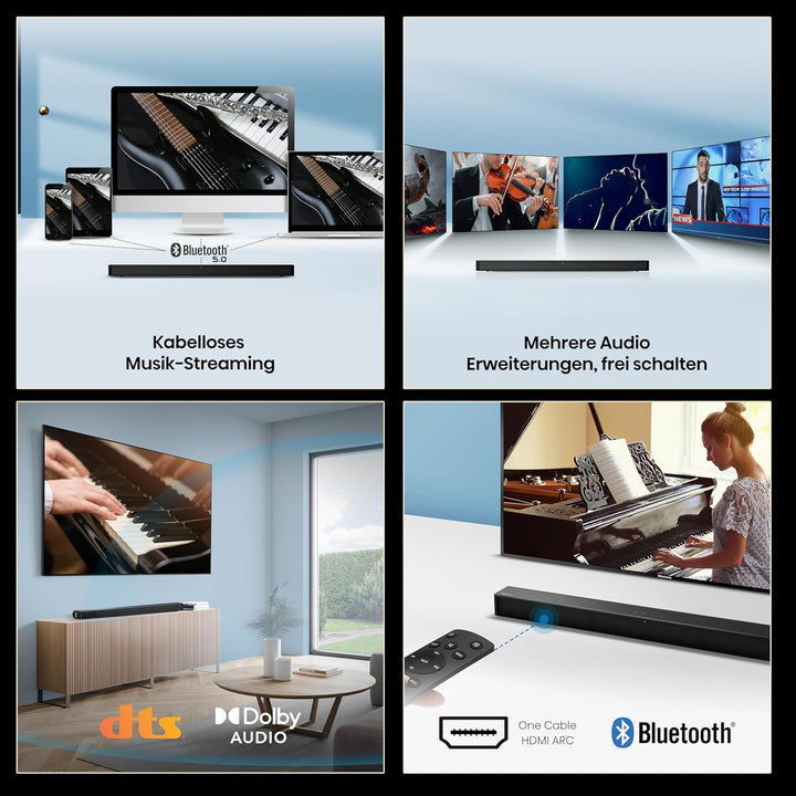 Hisense HS205G 2.0 Kanal Soundbar, 120 Watt, DTS Virtual: X, Bluetooth 5.0, HDMI Arc, USB, Optisch,