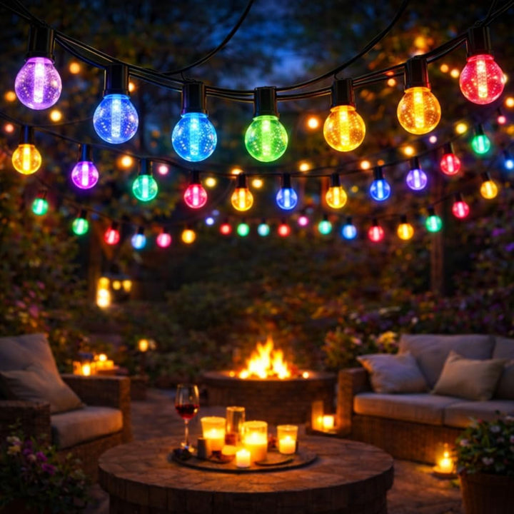 M mimotec Solar-LED-Lichterkette für den Aussenbereich, 7,5 m, RGB dimmbar, 15 Lampen, IP54 wasserdi