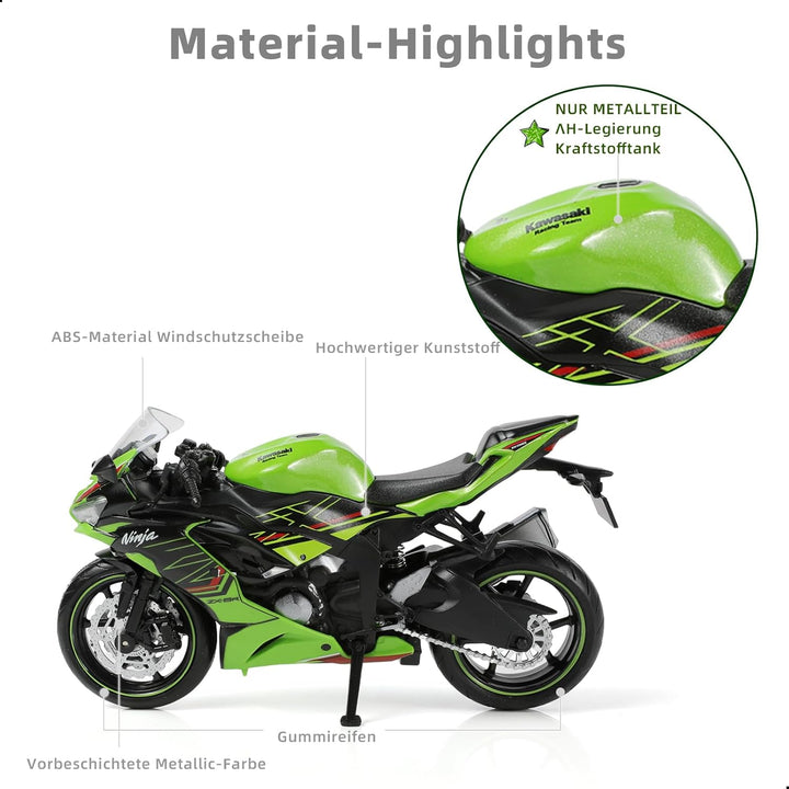 1:12 Motorradmodell Spielzeug Kompatibel für Kawasaki Ninja ZX-6R Metall-Stanze mit Kunststoffmotorr