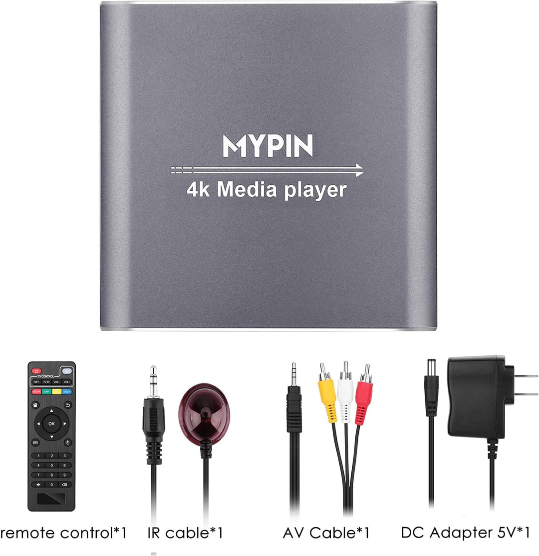 MYPIN HDMI Multimedia Player, 4K@30Hz Digital Media Player HDMI/AV-Ausgang PPT MKV AVI RMVB RM für H