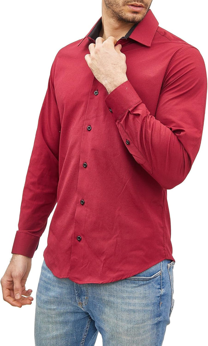 Subliminal Mode - Leicht zu bügeln, Herrenhemd, zweifarbig, einfarbig, Langarm, Slim Fit, Business,