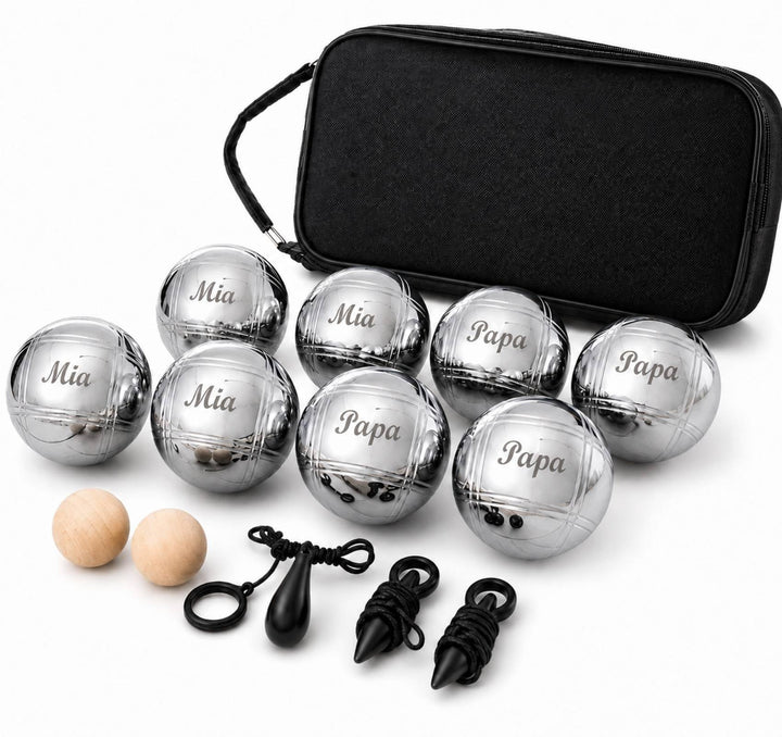 Personalisierte Boule Set, 8 Metall Kugeln mit Gravur, Boccia/Petanque Outdoor Spiel mit Tragetasche
