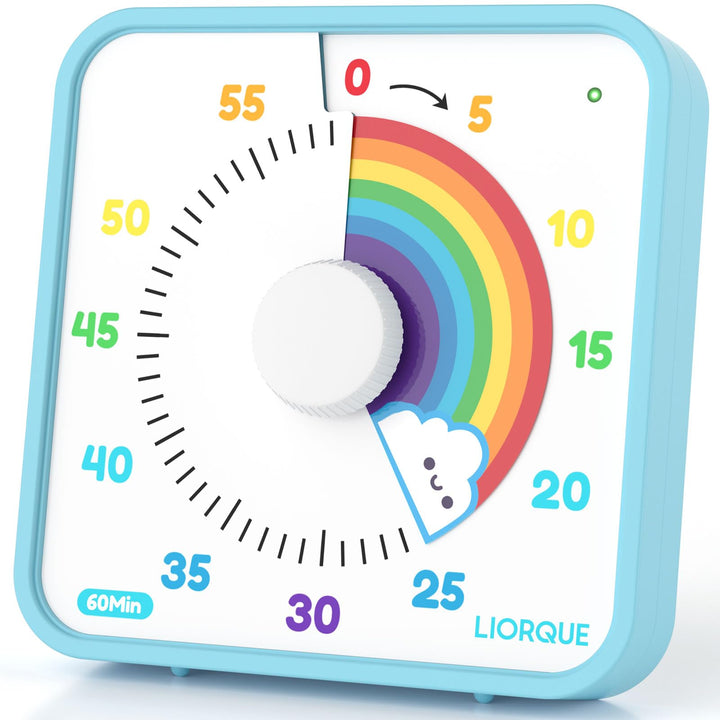 LIORQUE 19cm Visueller Timer 60 Minuten Countdown Timer XL Regenbogen, XL Regenbogen