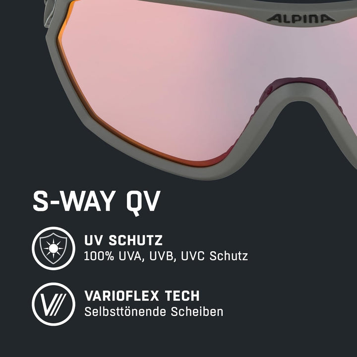 ALPINA S-WAY QV - Kontrastverstärkende, Selbsttönende & Beschlagfreie Sport- & Fahrradbrille Mit 100