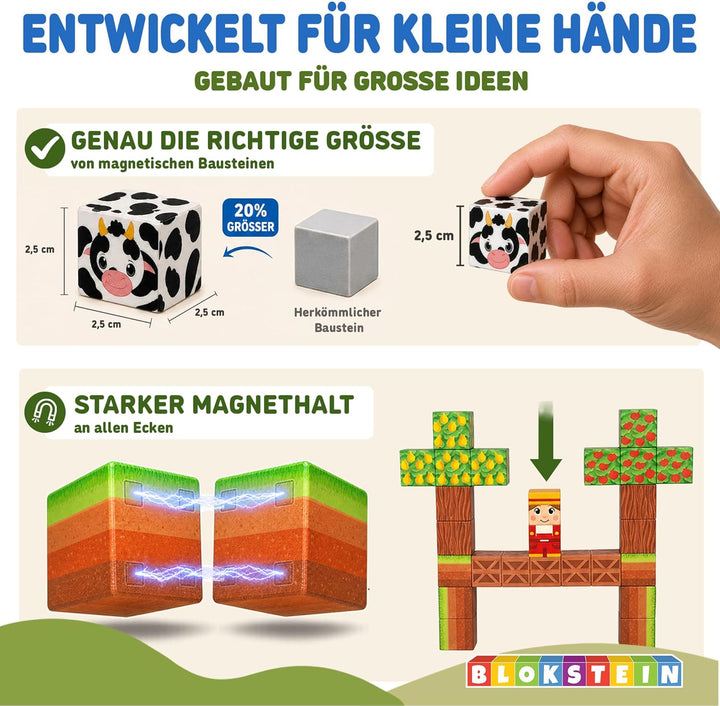 Magnetische Bausteine inkl. Brett- & Spielkarten I 154 Teile I 2,5 cm grosse Magnetbausteine I Monte