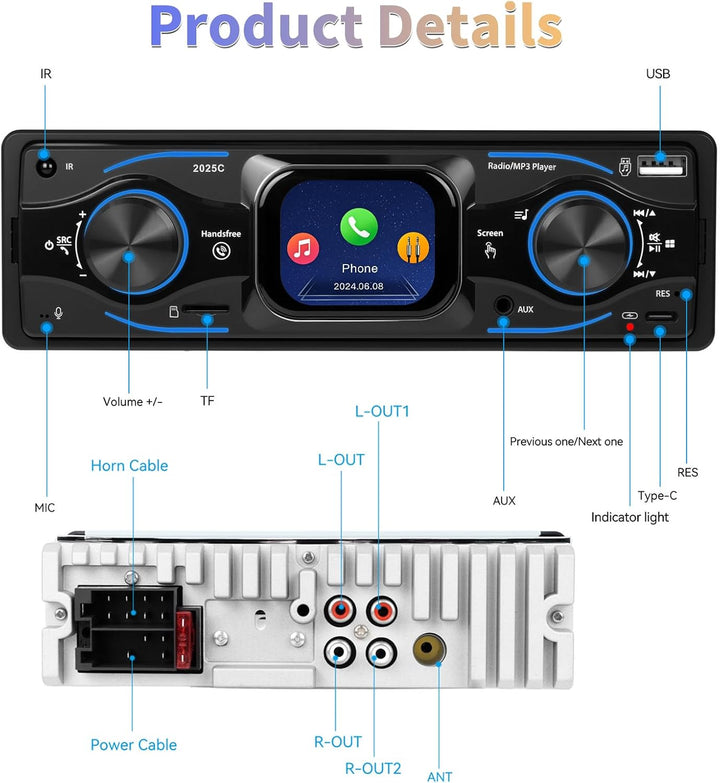 Hikity 1 Din Autoradio mit Touchscreen, Radio 1 DIN mit FM, Bluetooth,USB/SD/AUX-IN, Freisprecheinri