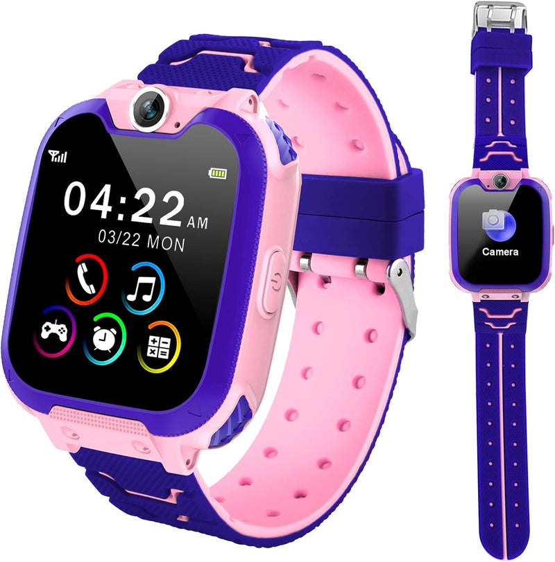 Kesasohe Smartwatch Kinder Telefon, wasserdichte Kind Uhr mit Voice-Chat SOS-Kamera Musik Wecker Tas