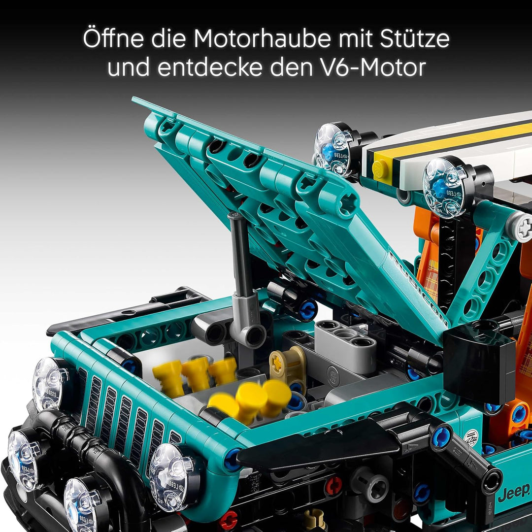 LEGO Technic Jeep Wrangler Rubicon Geländewagen - Off-Road Spielzeug Fahrzeug Modellbau mit V6-Motor