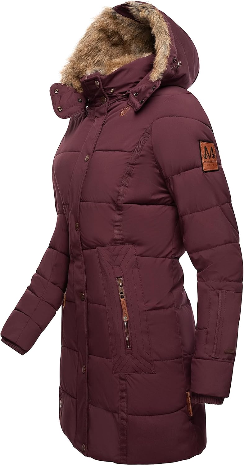 MARIKOO Damen Warmer Winter Steppmantel mit Kapuze Lieblings Jacke XS-XXL XS Wine, XS Wine