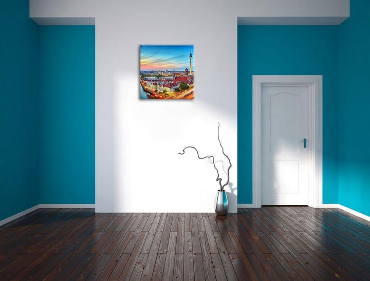 Berlin City Panorama, Format: 70x70 auf Leinwand, XXL riesige Bilder fertig gerahmt mit Keilrahmen,