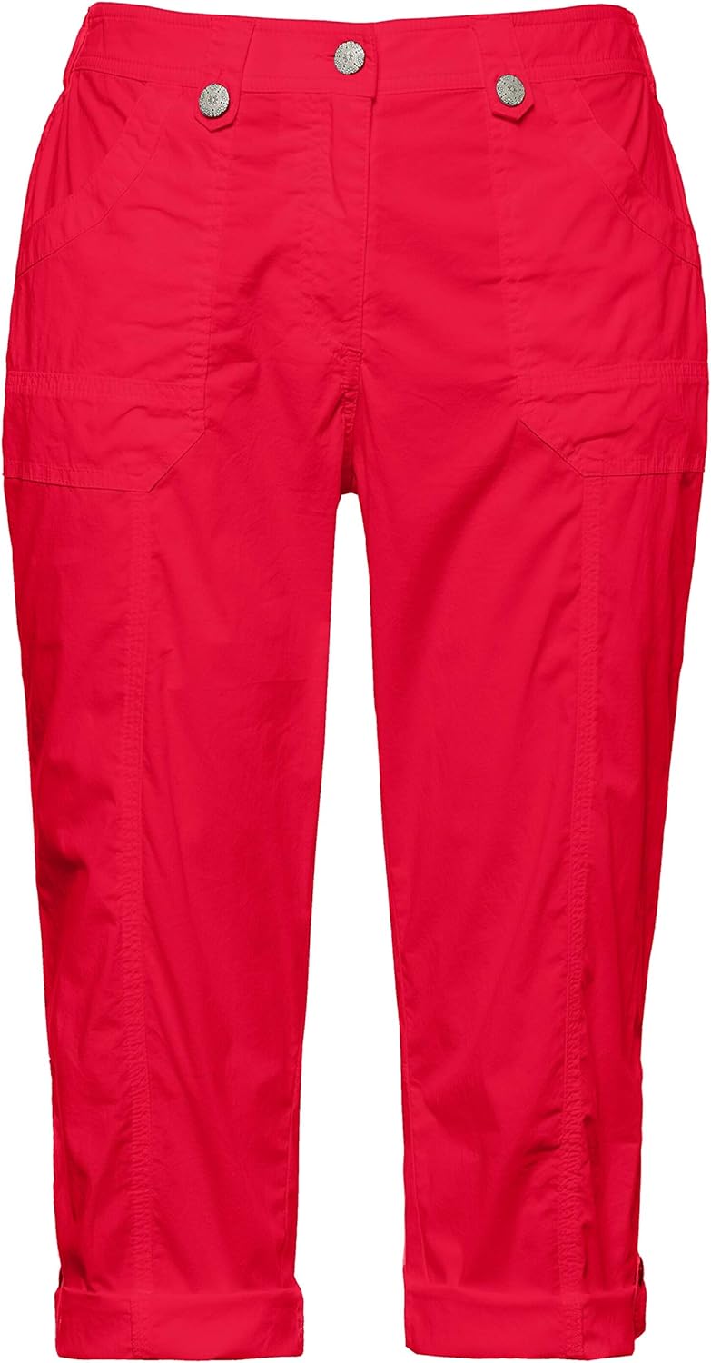 Ulla Popken Damen grosse Grössen Cargohose mit Krempelbein Hose, rot, 52