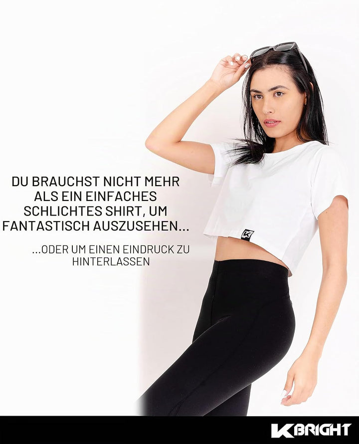 K-BRIGHT Damen Crop Top Kurzarm Basic Nachhaltig Bio Baumwolle Freizeit Sportoberteil Essential Shir