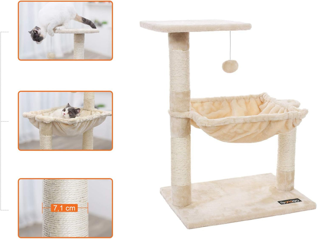 Feandrea Kletterbaum Kratzbaum mit Liegemulde 70 cm PCT82M Beige 50L x 50B x 70H cm, Beige 50L x 50B