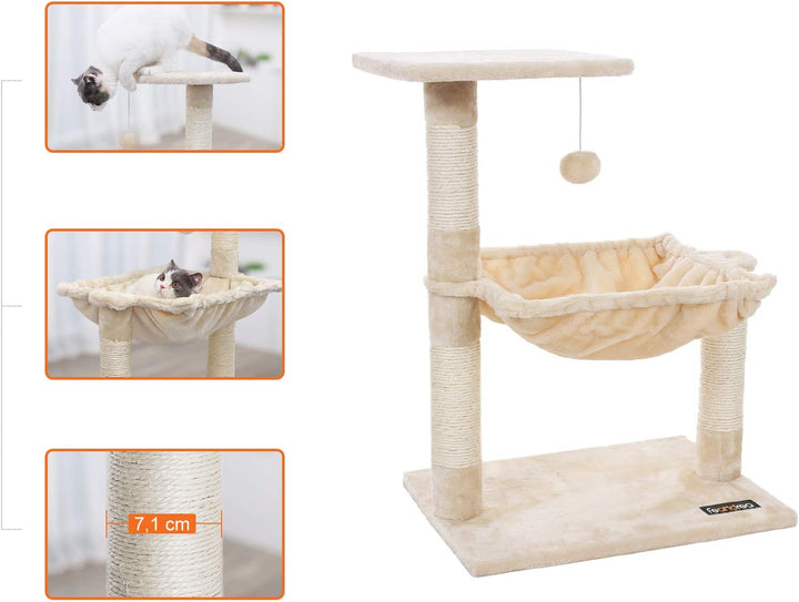 Feandrea Kletterbaum Kratzbaum mit Liegemulde 70 cm PCT82M Beige 50L x 50B x 70H cm, Beige 50L x 50B