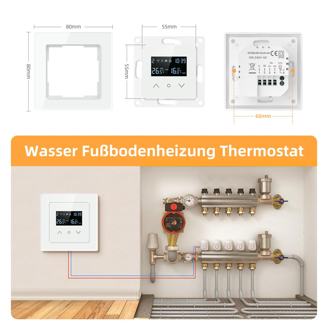 MIUCDA Smart WLAN Thermostat 55x55mm, Wasser Fussbodenheizung Raumthermostat Digital Heizungsthermos