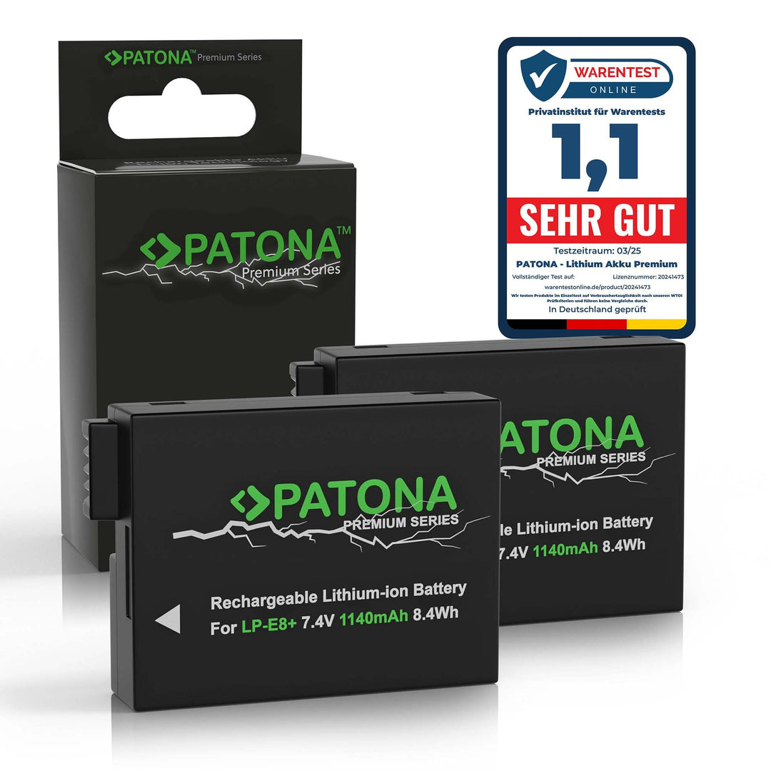 PATONA 2X Premium Akku Ersatz für Canon LP-E8 LP-E8+ Battery Pack 1140mAh | Ersatzakku für EOS 550D