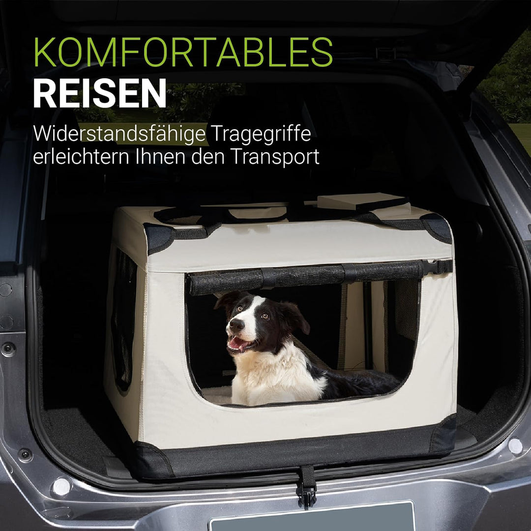 Juskys Hundetransportbox Lassie XL (beige) faltbar - 56 x 81 x 58 cm - Hundebox mit Decke, Tasche &