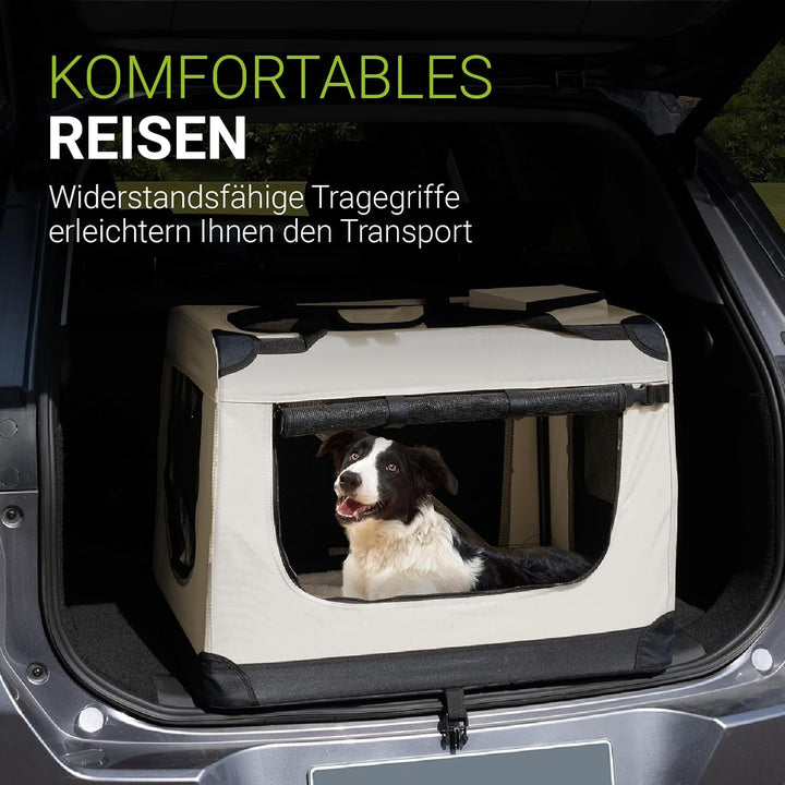 Juskys Hundetransportbox Lassie XL (beige) faltbar - 56 x 81 x 58 cm - Hundebox mit Decke, Tasche &