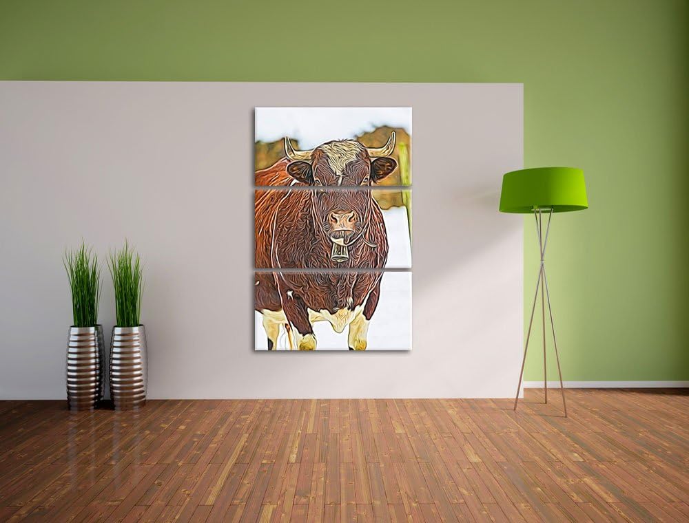 Kuhbullen in Schneelandschaft Spezial 3-Teiler Leinwandbild 120x80 Bild auf Leinwand, XXL riesige Bi