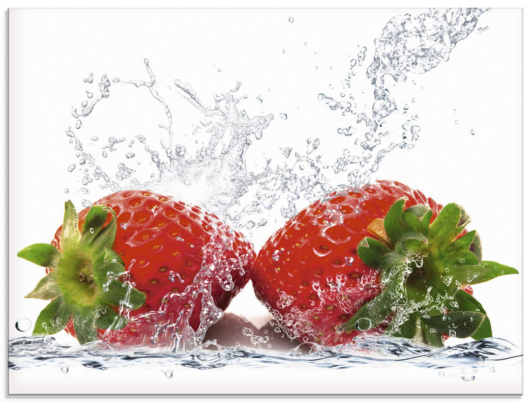ARTland Glasbilder Wandbild Glas Bild einteilig 60x45 cm Querformat Obst Früchte im Wasser Erdbeeren