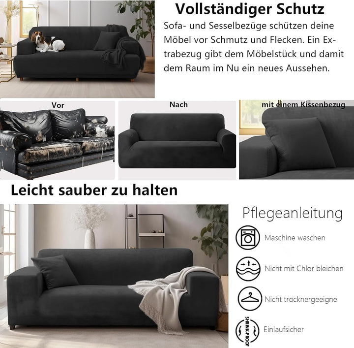 NAKIHOUSE Dicke Samt Sofa Überwürfe Sofabezug mit einem Kissenbezug, Superweicher Elastische Sofa Ab