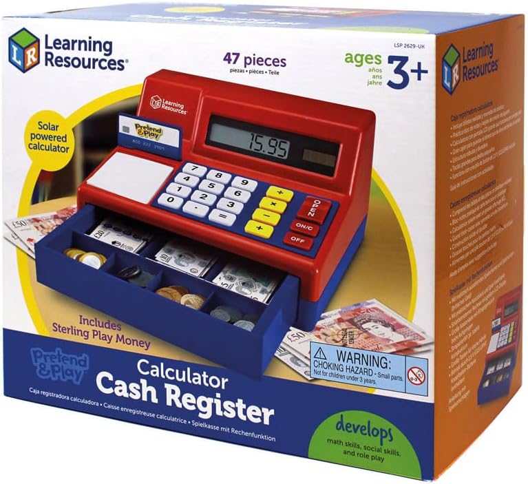 Learning Resources Pretend & Play Spielkasse mit Rechenfunktion und GB-Spielgeld Rot UK, Rot UK